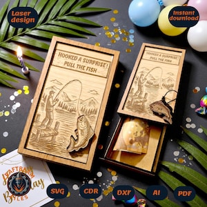 Porta-dinheiro para pesca cortado a laser em formato SVG | Arquivo para cartão-presente Pull Cash