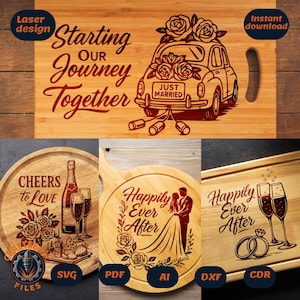 Wedding Cutting Board Laser Engraving Designs: Couples Gift SVG Bundle