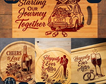 Wedding Cutting Board Laser Engraving Designs: Couples Gift SVG Bundle