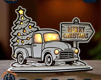 Christmas Truck Light SVG, Laser Cut 3D Layered Sign (Digital Files)