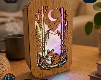 Fox Laser Cut File, Woodland Night Light SVG, Forest Shadow Box Lamp (Instant Download)