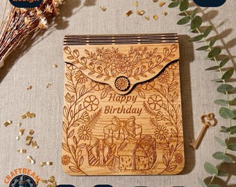 Birthday Cash Gift Holder SVG | Floral Money Box Laser File (Digital Download)