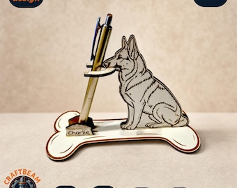 German Shepherd Pen Holder Laser Cut File, Dog Desk Organizer SVG (Instant Download)