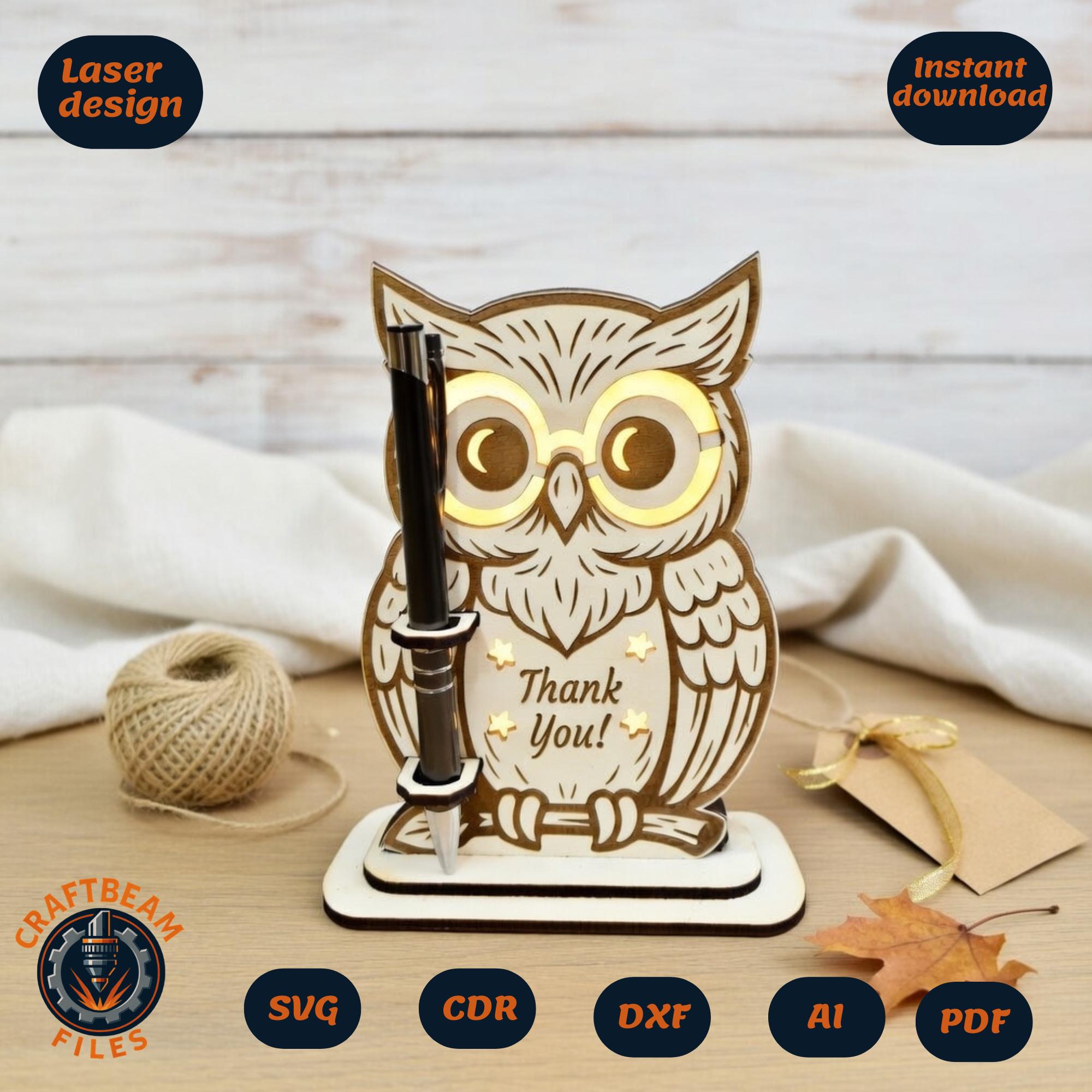 Owl pen holder svg, laser cut files, – LED Desk Decor SVG