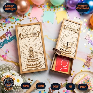 Laser Cut Birthday Money Holder SVG | Pull Candle Cash Gift Card