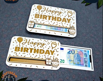 Laser Cut Sliding Birthday Money Holder SVG | Cash Gift Card File