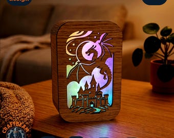 Dragon Castle Night Light SVG, Laser Cut Lamp File, Fantasy Decor (Digital Download)