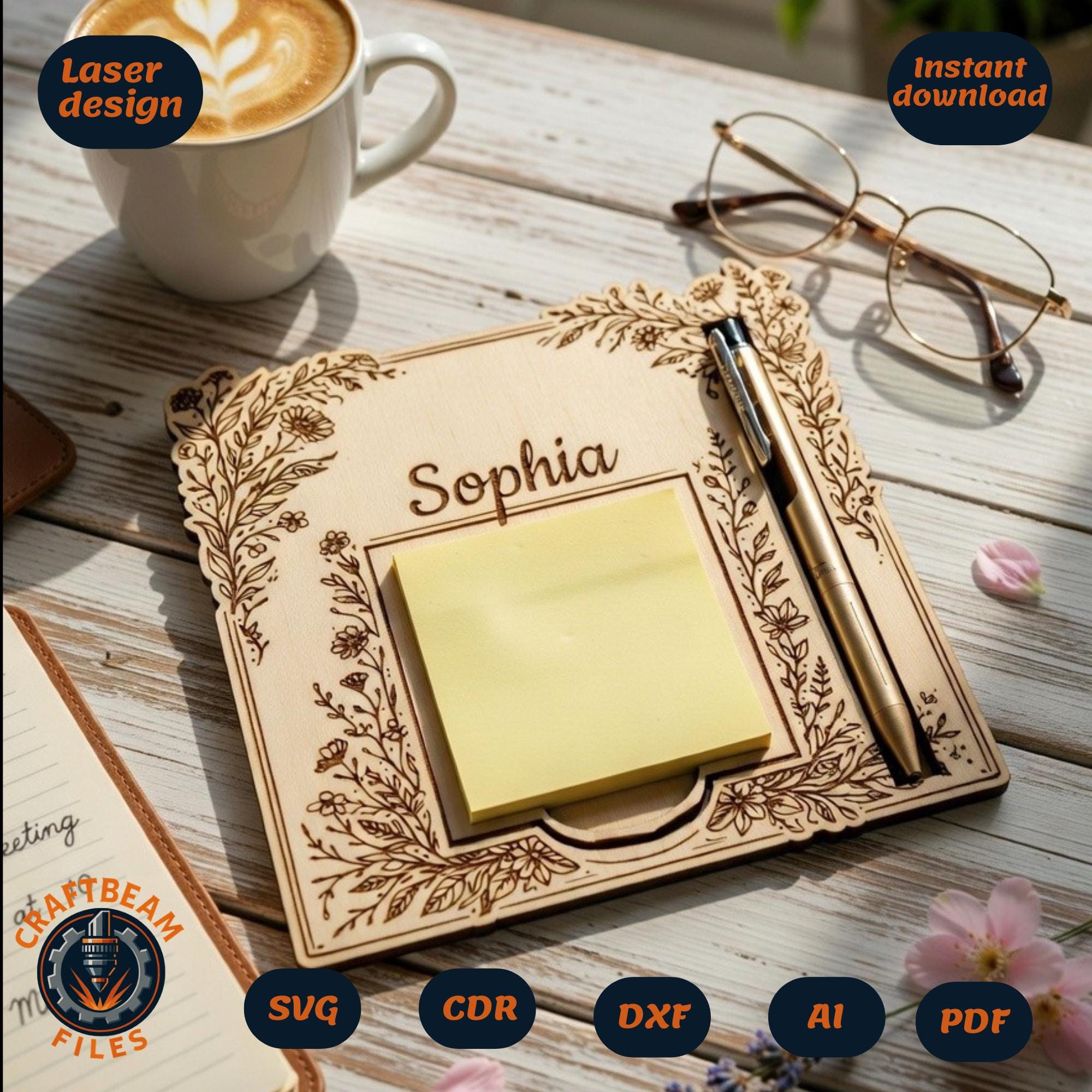 Note Holder Laser Cut File | Personalized Desk Organizer Svg Dxf Ai Pdf ...