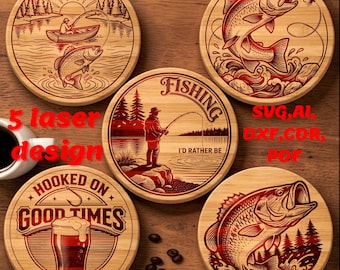 Fishing Coaster SVG Bundle, Laser Engraving Designs (svg, ai, dxf, cdr, pdf)