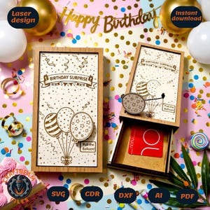 Birthday Money Gift Card Laser File – Pull Balloon Cash Holder SVG