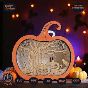 Pumpkin shape halloween lightbox svg cut | laser cut files | laser files halloween | svg cut files | xtool files | glowforge file