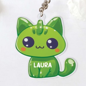 Personalized Alien Cat Name Acrylic Keychain, For Kids Plastic Keyring, Cute Keychain For Kids, Cute Name Keychain, Baby Name Keychain