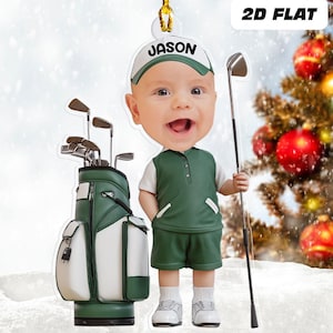 Personalized Baby Golfer Ornament, Golf Photo Ornament, Golf Baby Ornament, 2d Flat Ornament, Christmas Tree Decoration, Baby Golf Gift