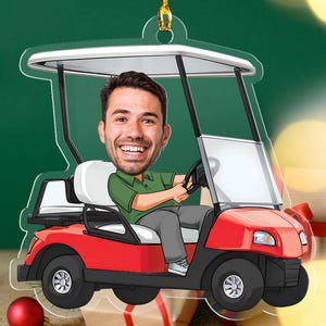 Personalized Photo Golf Cart Ornament, Gift For Golfer Golf Lover, Christmas Home Design, Flat 2d Ornament, Christmas Gift, Acrylic Ornament