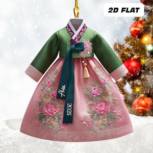 Personalized Traditional Korean Hanbok Dress 2d Flat Ornament, Asian Culture Ornament, Cultural Holiday Keepsake, Korean Lovers Xmas Gifts