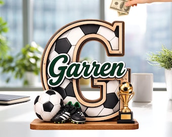 Custom Soccer Piggy Bank, Personalized Letter Wooden Sport Soocer Kid Saving Football Wooden Acrylic Piggy Bank, Birthday Gift For Boy Girls