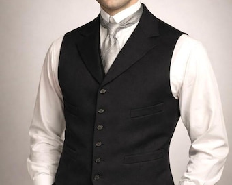 Chaleco de lana negro victoriano para hombre, estilo vintage eduardiano gótico steampunk, ideal para bodas.