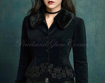 Velvet Victorian Tailcoat Jacket, Faux Fur Collar, Steampunk Gothic Blazer