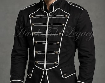 Men's Black Military Gothic Steampunk Parade Jacket, Marching Band Victorian Uniform Tailcoat