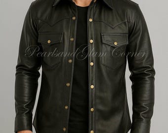 Chaqueta de cuero negra para hombre: Chaqueta de motociclista de piel de oveja de corte entallado