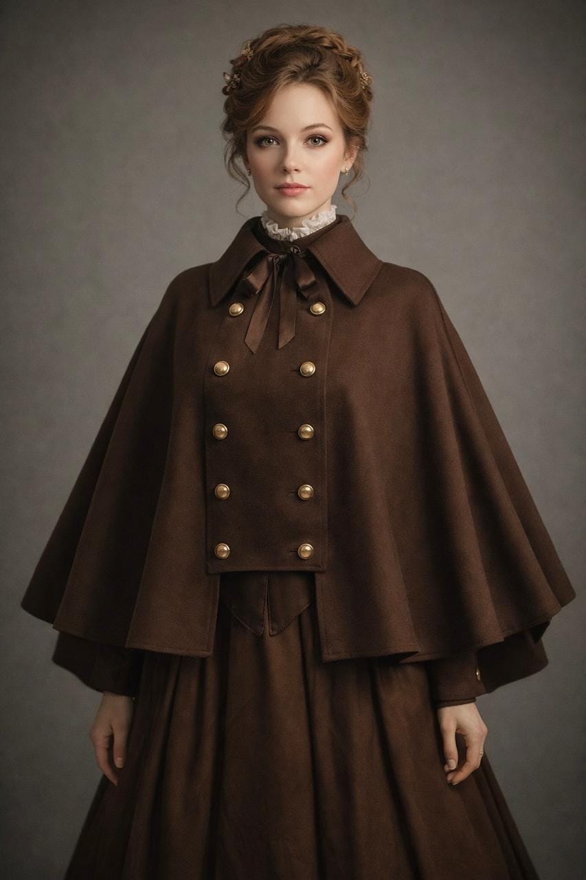 Victorian era Wool Cape ヴィクトリア期 アンティーク Women's Victorian Brown Wool Cloak Cape Coat, Vintage Gothic