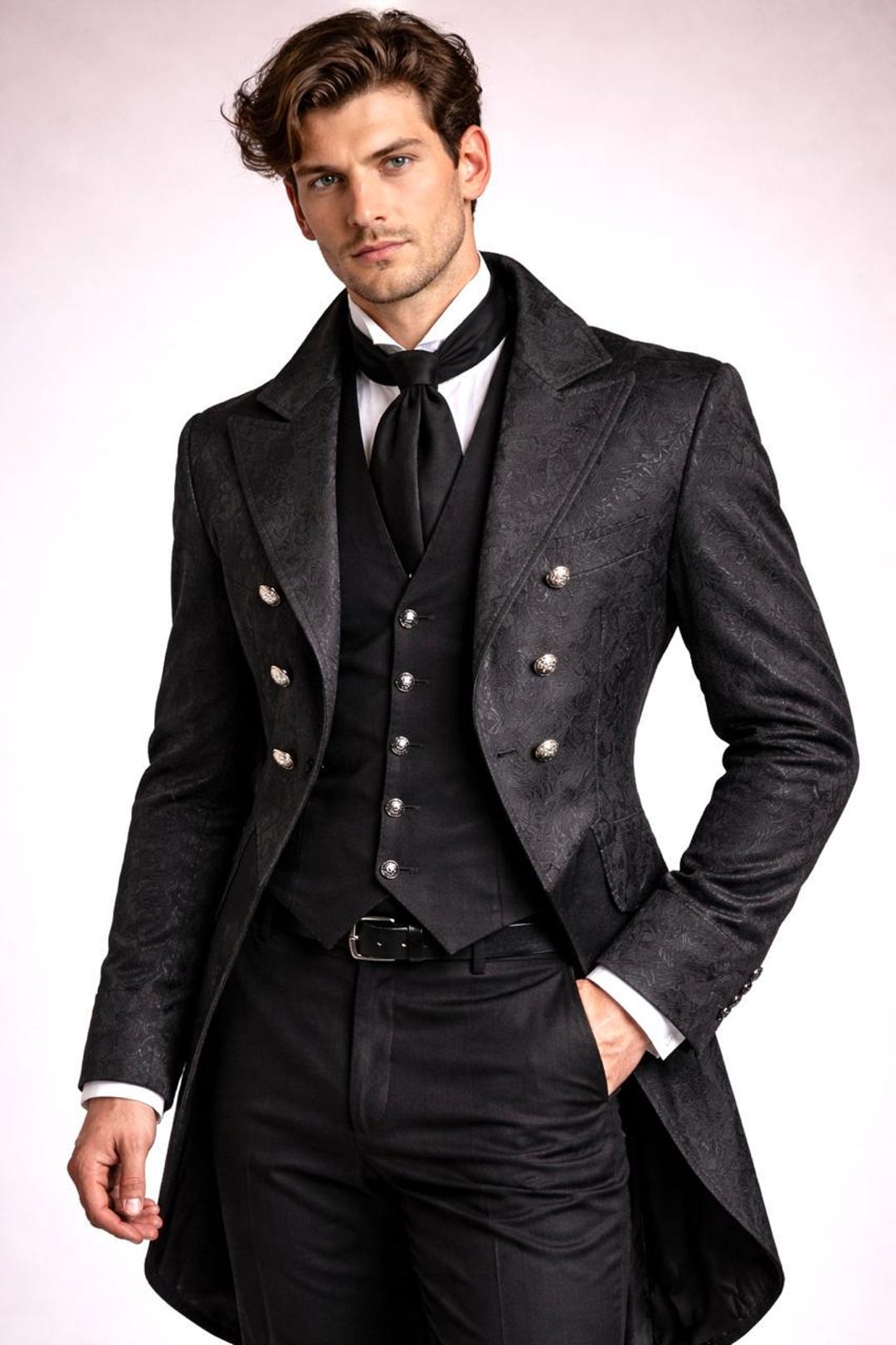 Victorian Gothic Regency Brocade Tailcoat Jacket Men, Vintage Steampunk ...