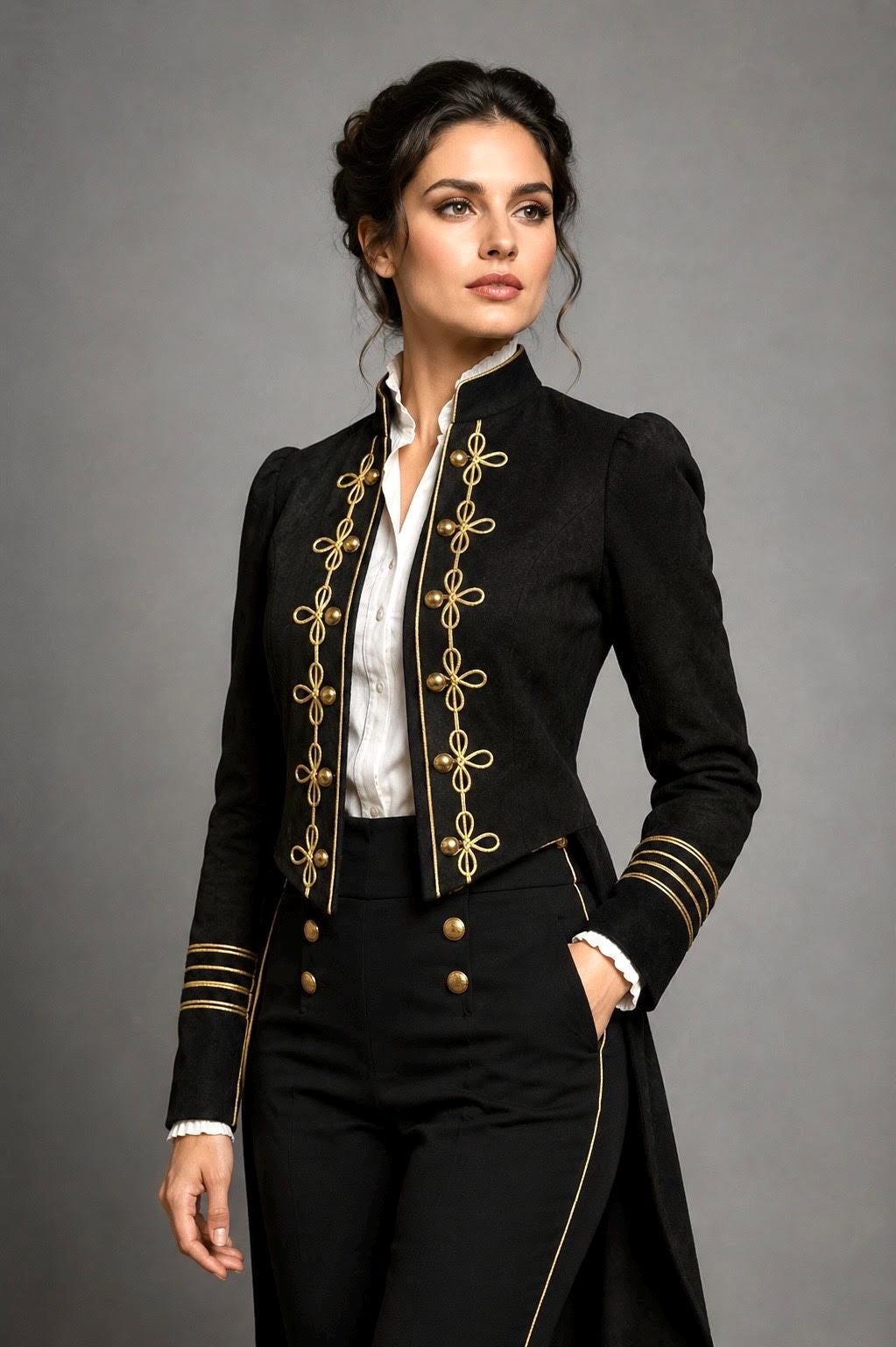 Women's Napoleon Hussar Regency Black Tailcoat Jacket, Vintage