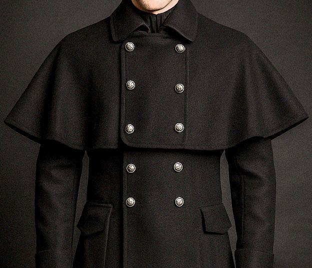 Men's Gothic Victorian Black Wool Cape Coat, Steampunk Long Cloak