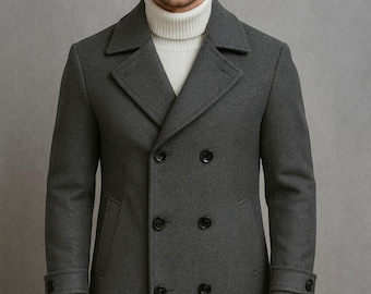 Vintage 90s Blue Wool Peacoat - Classic Short Overcoat, Size L - Etsy