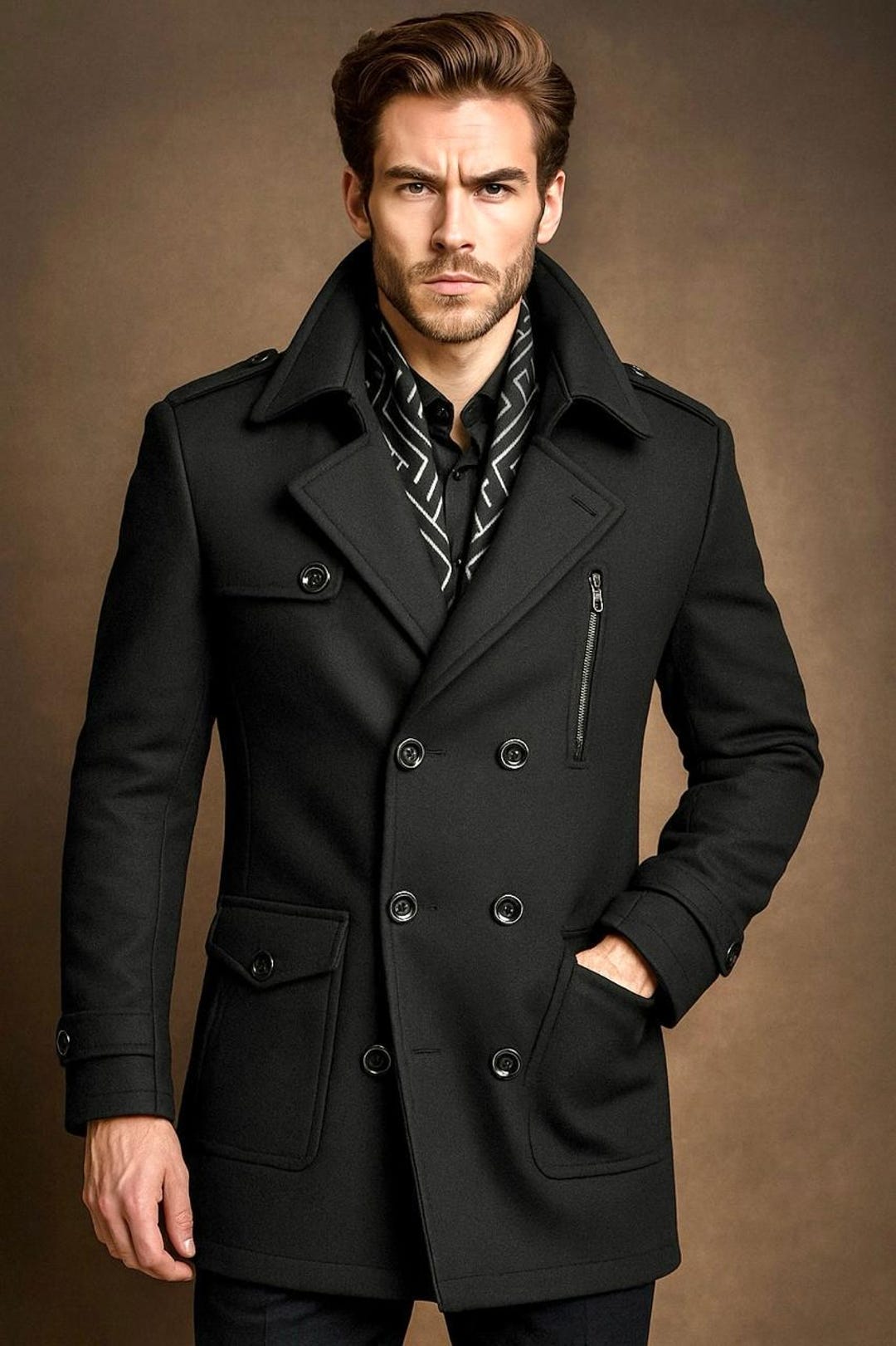 Men's Victorian Black Wool Peacoat | Double Breasted Winter Long