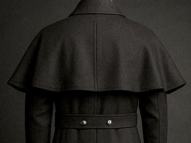Men's Gothic Victorian Black Wool Cape Coat, Steampunk Long Cloak