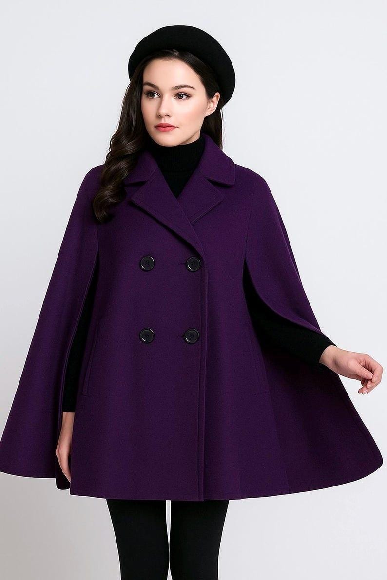 Women's Wool Hooded Cloak Cape Coat, Handmade 1950s Retro Winter