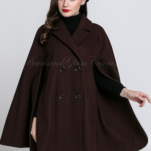Women&#39;s Wool Hooded Cloak Cape Coat, Handmade 1950s Retro Winter Overcoat Poncho For Her