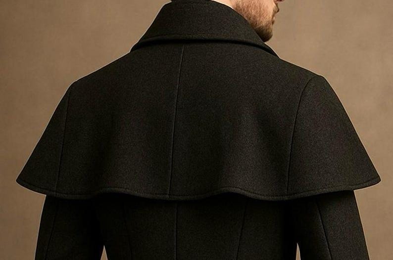 Men's Gothic Victorian Military Wool Trench Cape Overcoat