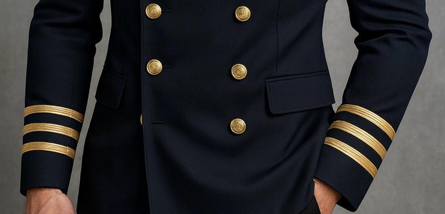 Men's Navy Military Officer Wool Coat, Vintage Steampunk Double