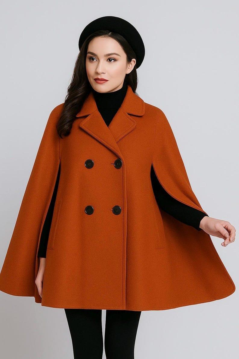 Women's Wool Hooded Cloak Cape Coat, Handmade 1950s Retro Winter