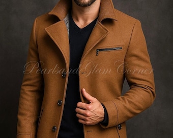 Vintage Wool Zero King Grey Tweed Wool Pea Coat Jacket Red Lining