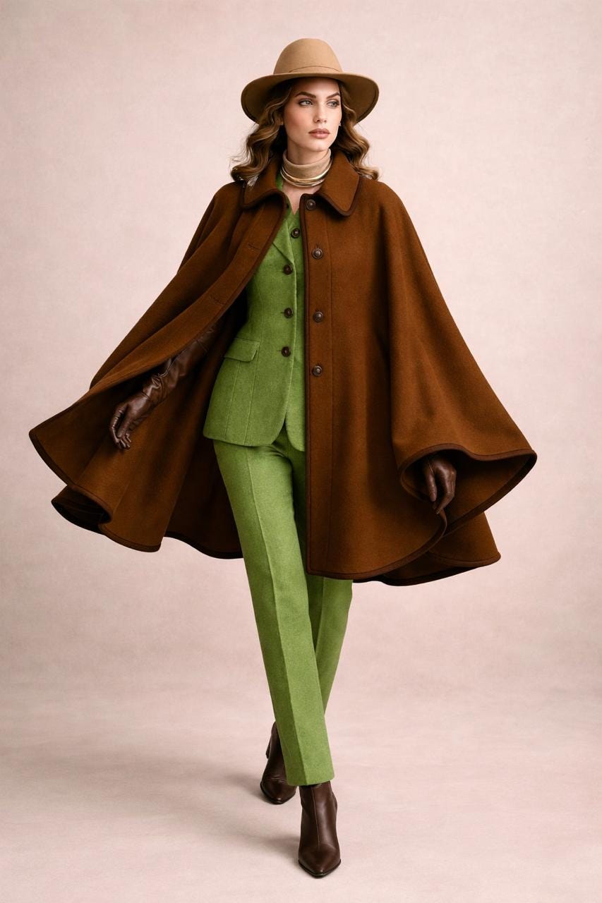 Women's Brown Wool Cape Coat, Vintage Victorian Steampunk Winter