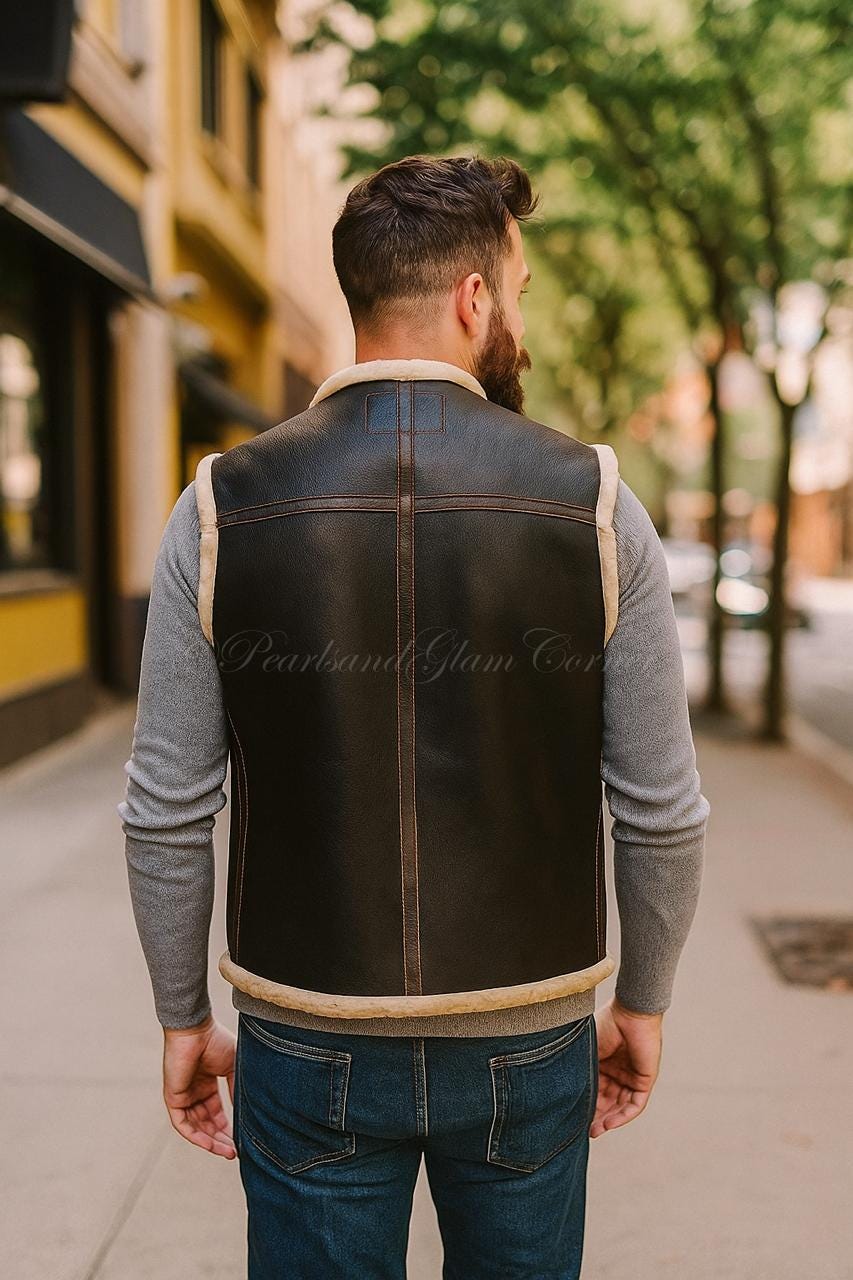 Men's Shearling Leather Aviator Vest: B3 Bomber Style - Etsy