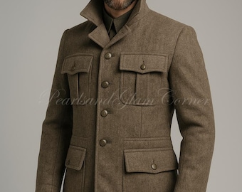 Men’s Swedish Army Military Wool Jacket Coat, 1940's Solider Officer Uniform Inspired Outerwear