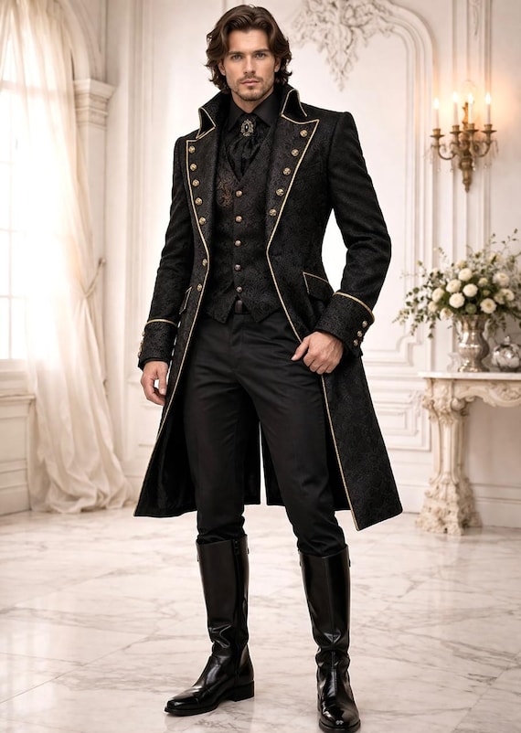 Gothic Victorian Military Brocade Regency Tailcoat Jacket Men