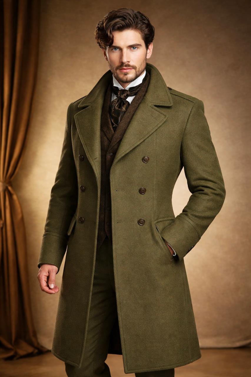 Victorian Men's Green Wool Regency Tailcoat, Vintage Steampunk