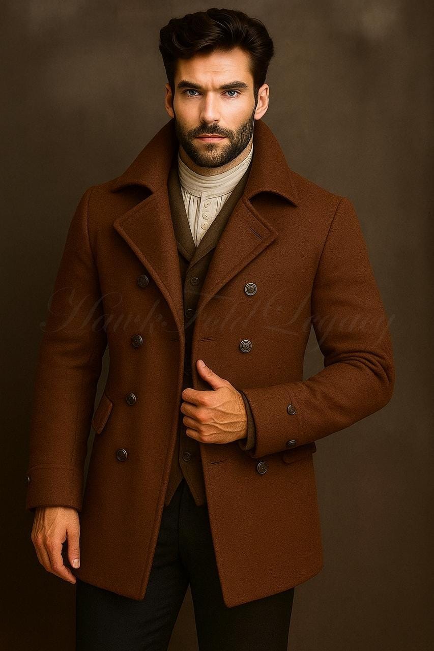 Men's Victorian Black Wool Peacoat, Vintage Gothic Steampunk
