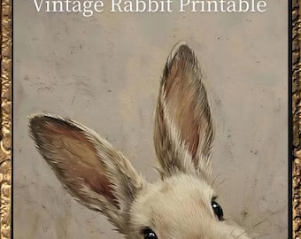 Vintage Peeking Rabbit Printable Wall Art Cottagecore Painting Neutral Antique Animal Decor Easter Spring Digital Download Easter Bunny