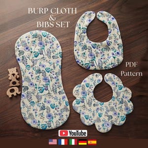 2Bibs & Burp Cloth Sewing PatternSet Scalloped, Basic Bib Beginner Friendly Sew First-Then Cut,  All Language Video Tutorial A4 Letter PDF11