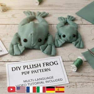 Sew First, Cut Later – So Easy! All Language Tutorial Video Cute Baby Bean bag frog PDF Sewing Pattern 3 sizes Beginner friendly baby gift