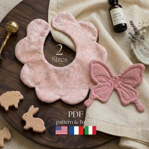 Scalloped baby Bib with Butterfly Fairy Wing Sewing Tutorial & Printable Pattern PDF My original “sew first, then cut” method English French