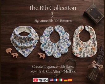 Elegant Baby Bib Collection Sewing Pattern Basic, Scalloped & Bandana Bibs 3 Styles No Tracing Sew First Cut After PDF All Language Video 07