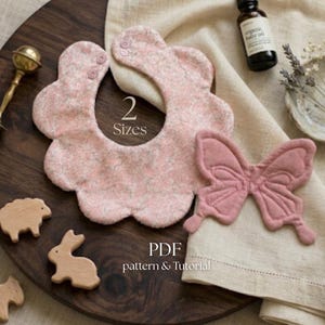 Scalloped baby Bib with Butterfly Fairy Wing Sewing Tutorial & Printable Pattern PDF My original “sew first, then cut” method English ｜03