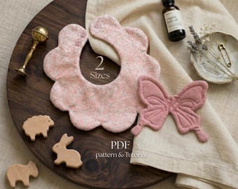 Scalloped baby Bib with Butterfly Fairy Wing Sewing Tutorial & Printable Pattern PDF My original “sew first, then cut” method English ｜03